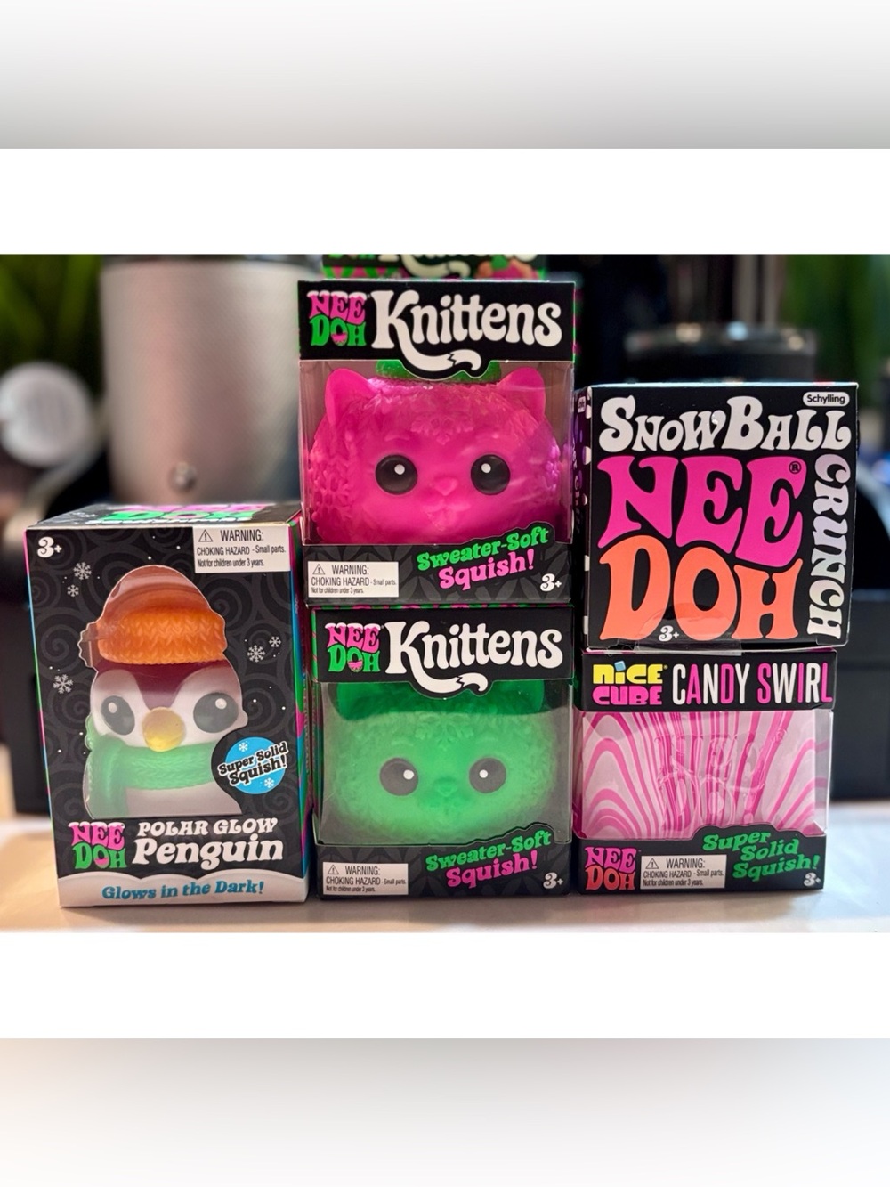 NeeDoh Knittens, Polar Glow Penguin, Snowball Crunch, Candy Cane Swirl HTF
